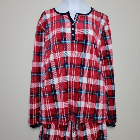 NWOT COZYNautical Long Sleeve Fleece Sleep Pajamas Set Red Blue Plaid Size Small - Picture 7 of 8